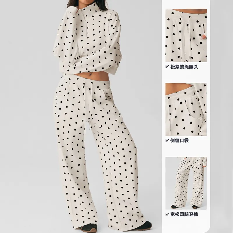 Conjunto de ropa deportiva de dos piezas para mujer: leggings y top con estampado de lunares, ideal para yoga y gimnasio (modelo FGBSM2643, opción de logotipo personalizado).