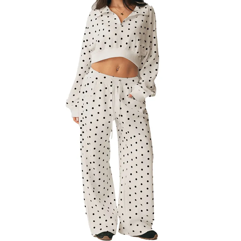 Conjunto de ropa deportiva de dos piezas para mujer: leggings y top con estampado de lunares, ideal para yoga y gimnasio (modelo FGBSM2643, opción de logotipo personalizado).