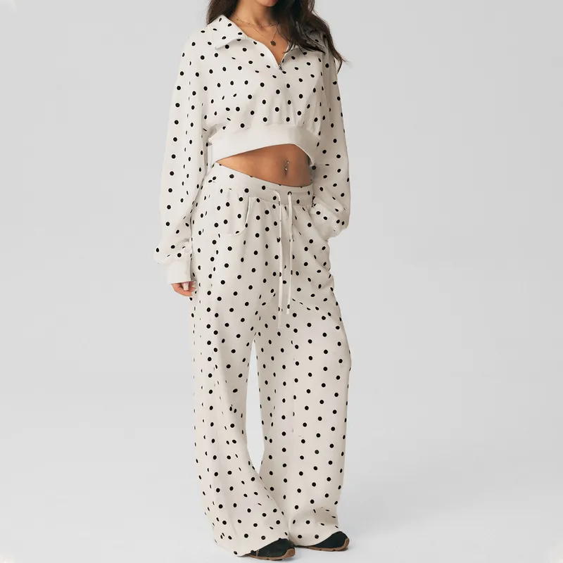 Conjunto de ropa deportiva de dos piezas para mujer: leggings y top con estampado de lunares, ideal para yoga y gimnasio (modelo FGBSM2643, opción de logotipo personalizado).