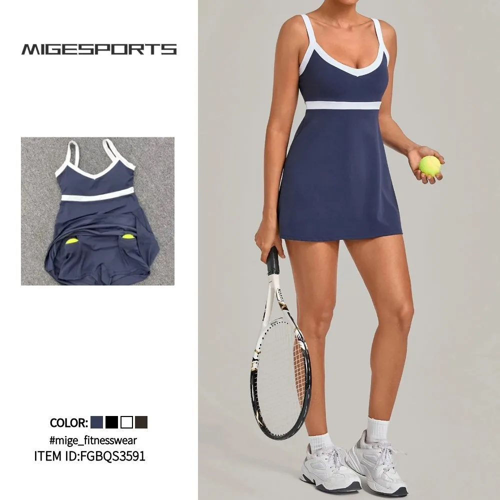 Vestido de tenis para mujer y chica, ropa deportiva para tenis y golf con pantalones cortos (modelo FGBQS3591)