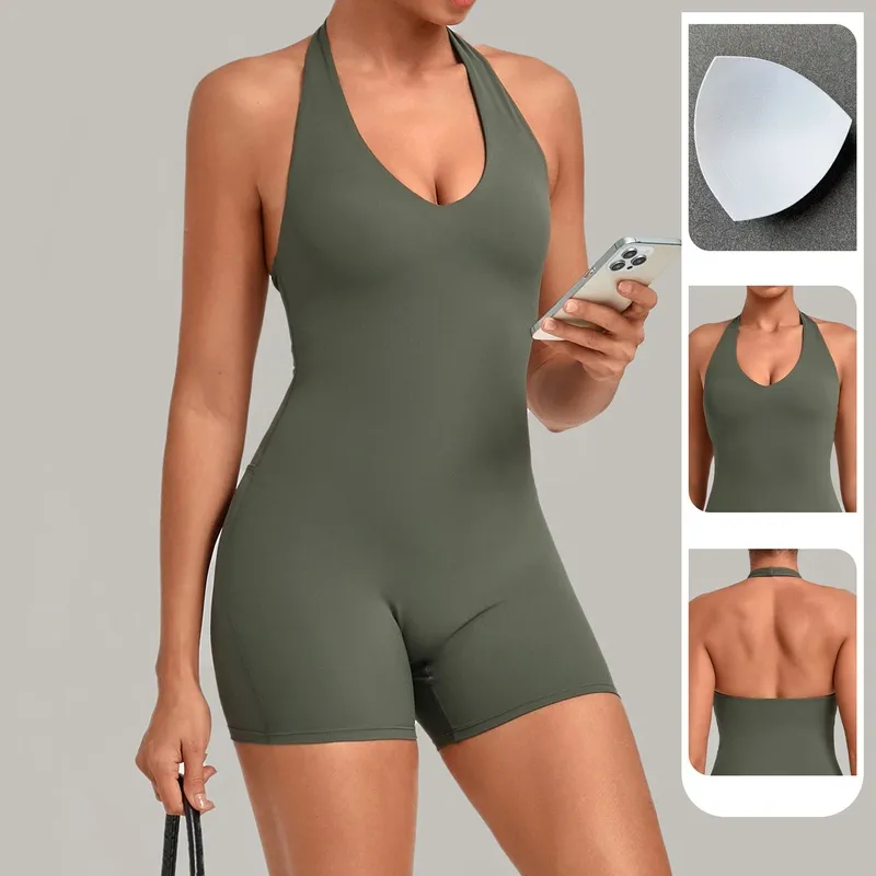 Mono de yoga de una pieza para mujer, transpirable, de secado rápido y con espalda abierta (modelo FGBQS4416)