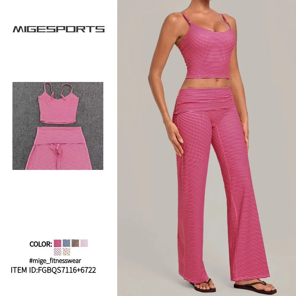 Conjunto de 2 piezas para mujer (camiseta de tirantes y pantalones) para yoga: estilo moderno, transpirable y de secado rápido; ropa de gimnasio de elastano y poliéster (modelo FGBQS7116+6722).