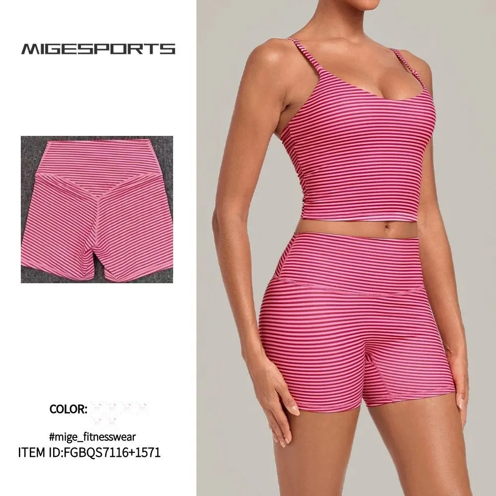 Conjunto deportivo para mujer (camiseta sin mangas y pantalones cortos) para gimnasio, fitness y yoga; tejido de secado rápido, ideal para correr y actividades al aire libre (modelo FGBQS7116+1571)