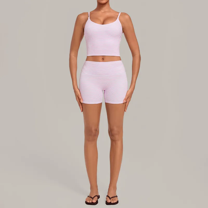 Conjunto deportivo para mujer (camiseta sin mangas y pantalones cortos) para gimnasio, fitness y yoga; tejido de secado rápido, ideal para correr y actividades al aire libre (modelo FGBQS7116+1571)