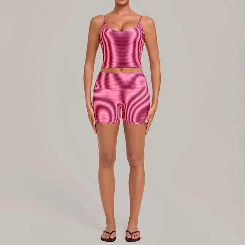 Conjunto deportivo para mujer (camiseta sin mangas y pantalones cortos) para gimnasio, fitness y yoga; tejido de secado rápido, ideal para correr y actividades al aire libre (modelo FGBQS7116+1571)