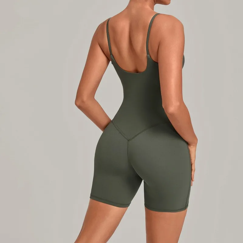 Conjunto deportivo para mujer: body o mono y pantalones cortos (shorts) para fitness, yoga y gimnasio (modelo FGBQS6709)