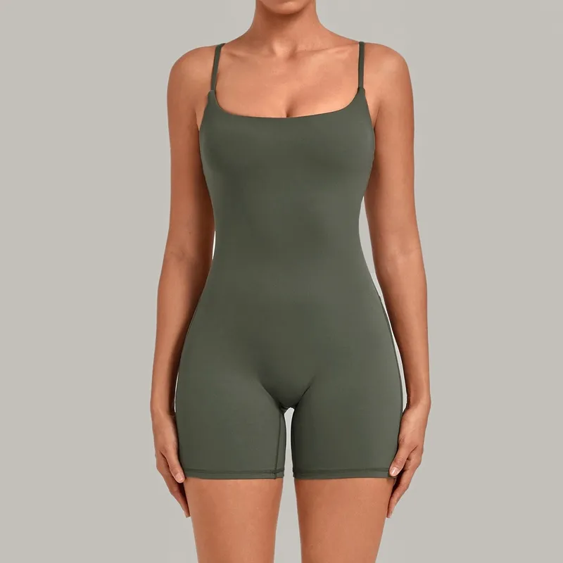 Conjunto deportivo para mujer: body o mono y pantalones cortos (shorts) para fitness, yoga y gimnasio (modelo FGBQS6709)