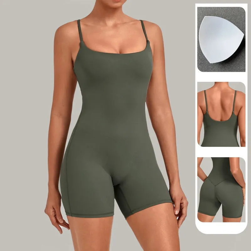 Conjunto deportivo para mujer: body o mono y pantalones cortos (shorts) para fitness, yoga y gimnasio (modelo FGBQS6709)