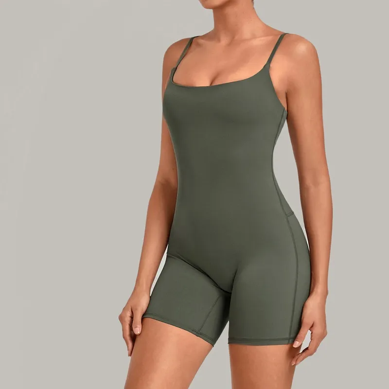 Conjunto deportivo para mujer: body o mono y pantalones cortos (shorts) para fitness, yoga y gimnasio (modelo FGBQS6709)