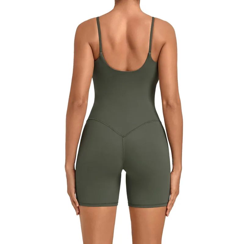 Conjunto deportivo para mujer: body o mono y pantalones cortos (shorts) para fitness, yoga y gimnasio (modelo FGBQS6709)