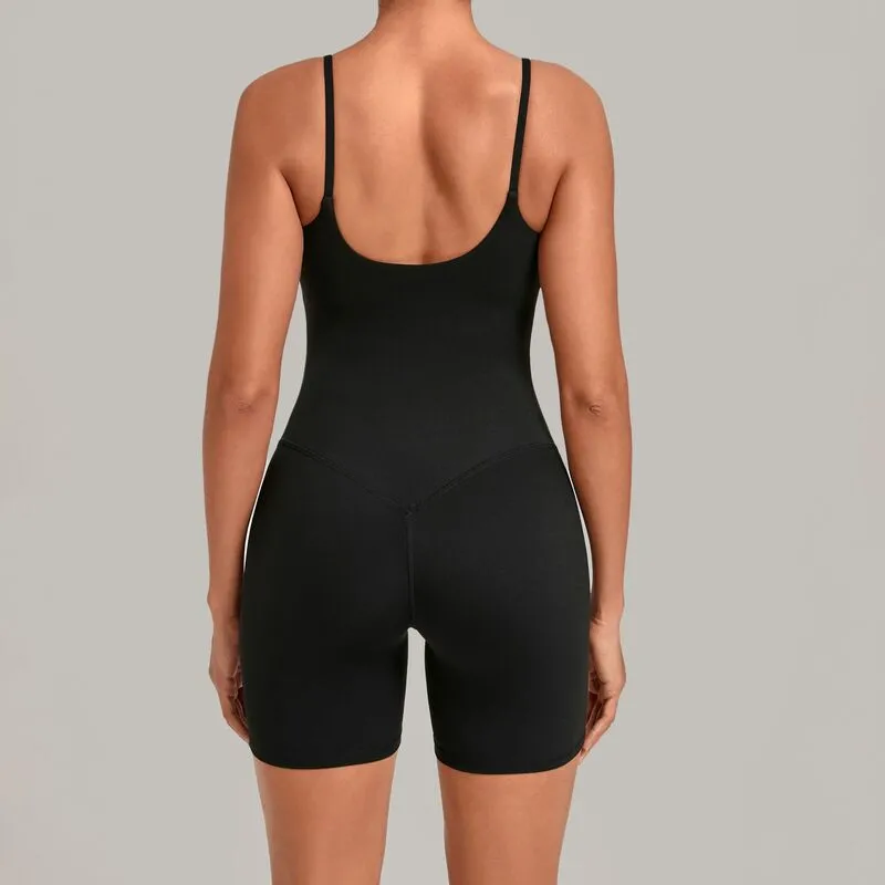 Conjunto deportivo para mujer: body o mono y pantalones cortos (shorts) para fitness, yoga y gimnasio (modelo FGBQS6709)