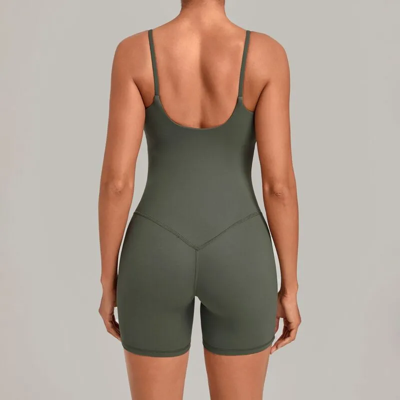 Conjunto deportivo para mujer: body o mono y pantalones cortos (shorts) para fitness, yoga y gimnasio (modelo FGBQS6709)
