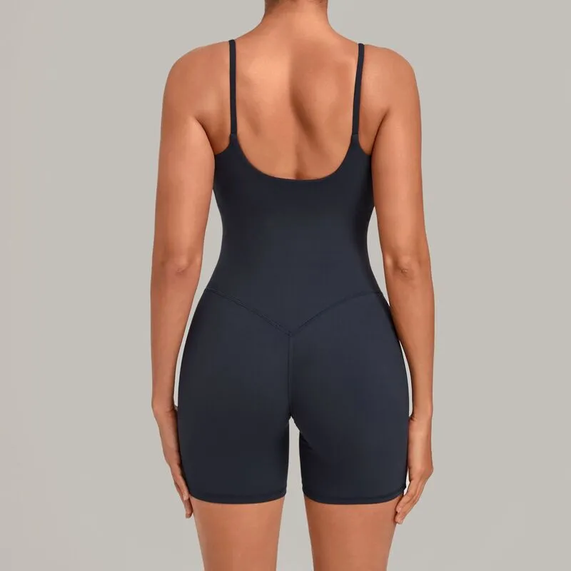 Conjunto deportivo para mujer: body o mono y pantalones cortos (shorts) para fitness, yoga y gimnasio (modelo FGBQS6709)