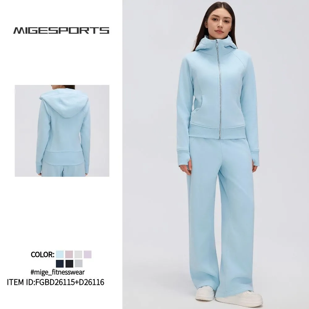 Conjunto deportivo de 2 piezas para mujer (otoño): chaqueta y pantalones de pierna ancha, estilo holgado e informal, ideal para yoga, ejercicio o uso casual (FGBD26115+D26116)