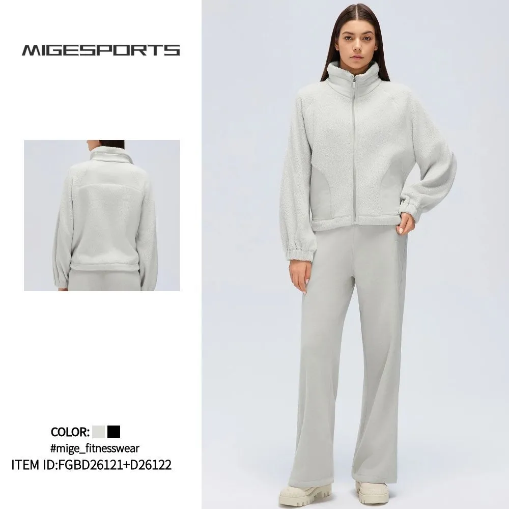Conjunto deportivo para mujer (otoño-invierno): chaqueta de manga larga con cremallera completa y pantalones de pierna ancha – FGBD26121+D26122