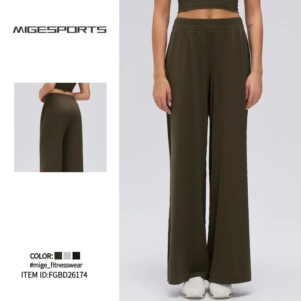 Pantalones de chándal informales de cintura alta para mujer, de corte recto y pernera ancha, ideales para yoga, gimnasio y actividades físicas (FGBD26174)