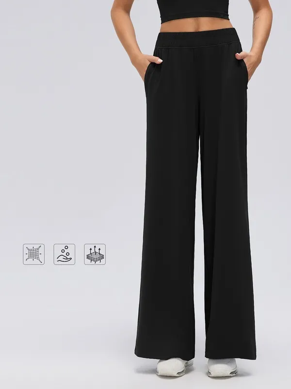 Pantalones de chándal informales de cintura alta para mujer, de corte recto y pernera ancha, ideales para yoga, gimnasio y actividades físicas (FGBD26174)
