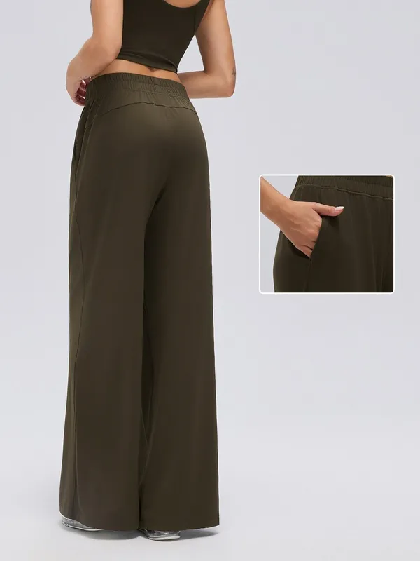 Pantalones de chándal informales de cintura alta para mujer, de corte recto y pernera ancha, ideales para yoga, gimnasio y actividades físicas (FGBD26174)