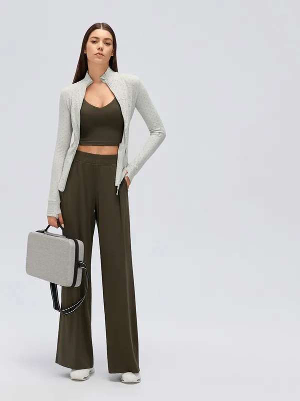Pantalones de chándal informales de cintura alta para mujer, de corte recto y pernera ancha, ideales para yoga, gimnasio y actividades físicas (FGBD26174)