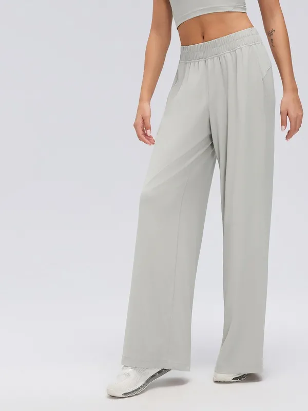 Pantalones de chándal informales de cintura alta para mujer, de corte recto y pernera ancha, ideales para yoga, gimnasio y actividades físicas (FGBD26174)