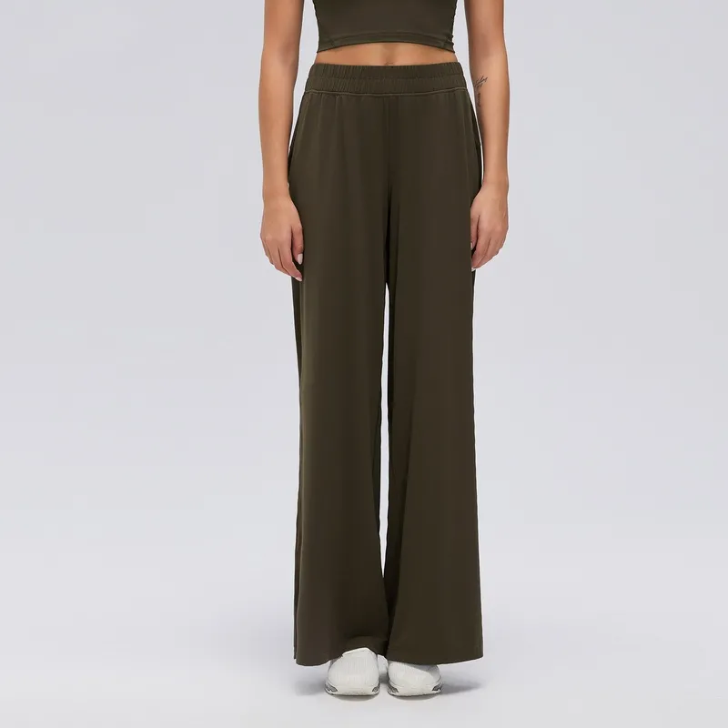 Pantalones de chándal informales de cintura alta para mujer, de corte recto y pernera ancha, ideales para yoga, gimnasio y actividades físicas (FGBD26174)
