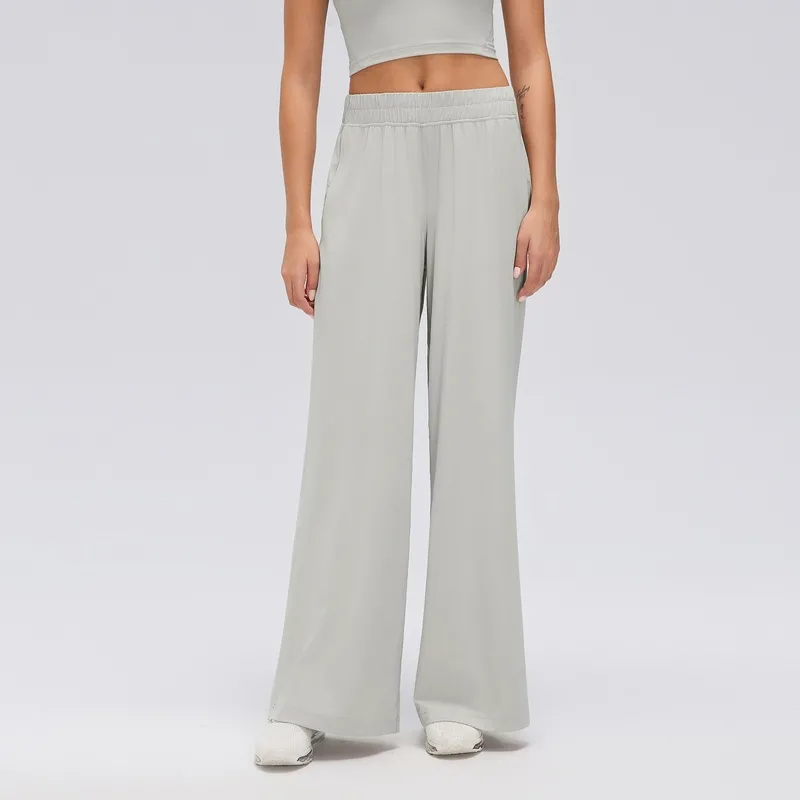 Pantalones de chándal informales de cintura alta para mujer, de corte recto y pernera ancha, ideales para yoga, gimnasio y actividades físicas (FGBD26174)