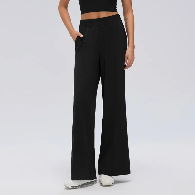 Pantalones de chándal informales de cintura alta para mujer, de corte recto y pernera ancha, ideales para yoga, gimnasio y actividades físicas (FGBD26174)