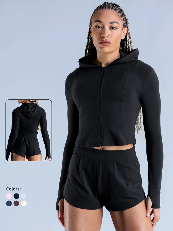Top transpirable con capucha y cremallera completa para mujer, de nailon y elastano, para correr (FGBRXW3013)
