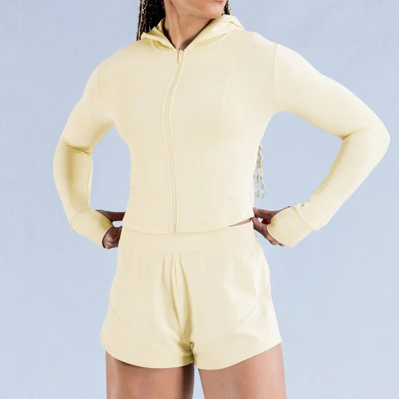 Top transpirable con capucha y cremallera completa para mujer, de nailon y elastano, para correr (FGBRXW3013)