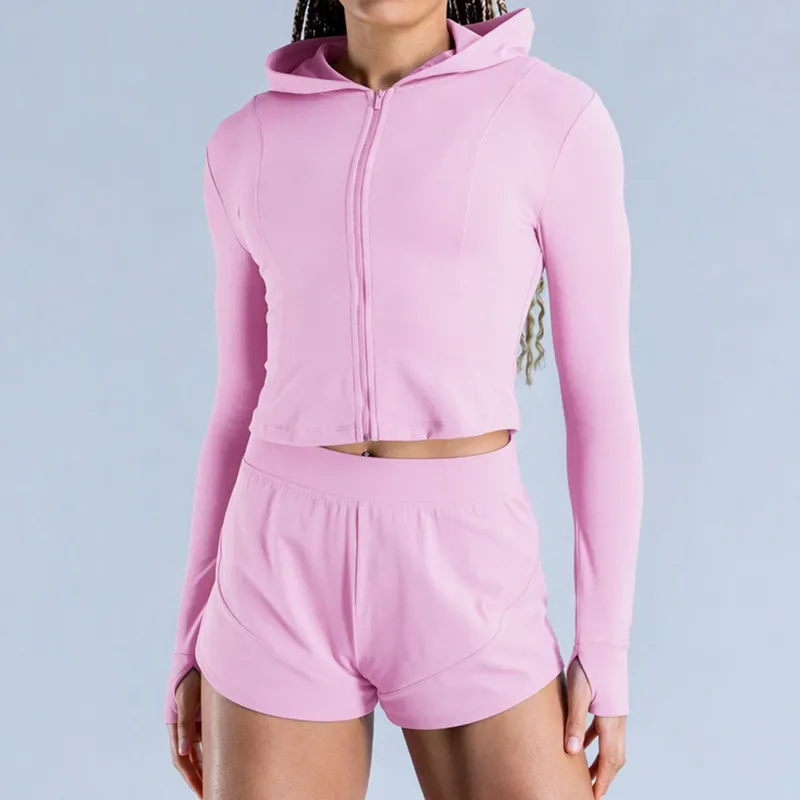 Top transpirable con capucha y cremallera completa para mujer, de nailon y elastano, para correr (FGBRXW3013)