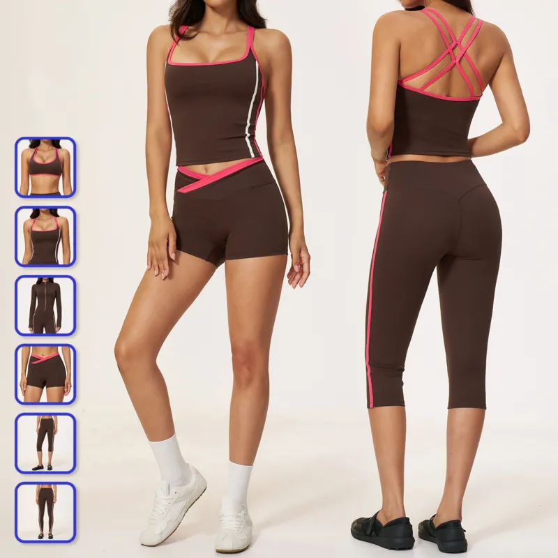 Conjunto de yoga para mujer de 6 piezas, set deportivo con cintura elástica para fitness y yoga, modelo FGBTZ2578