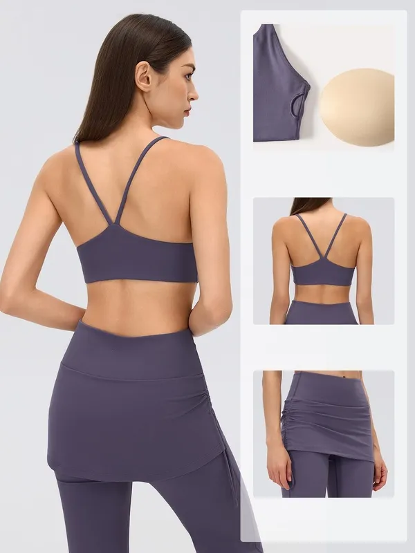 Conjunto deportivo de yoga: pantalón acampanado y top, conjunto de dos piezas para gimnasio y yoga, diseñado para lucir una espalda hermosa (FGBD26140+D26142)