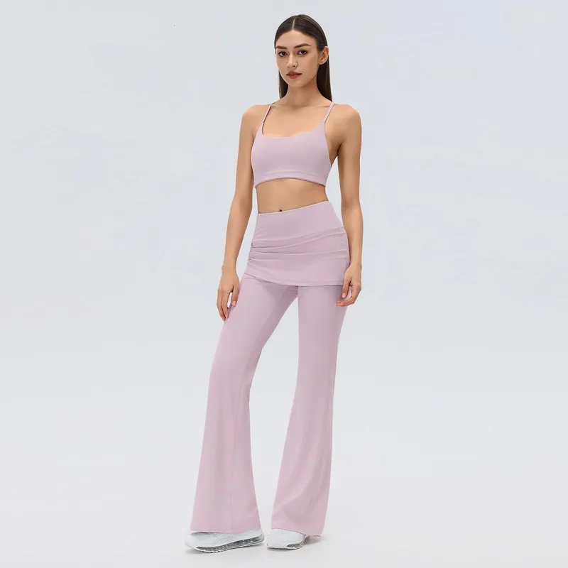 Conjunto deportivo de yoga: pantalón acampanado y top, conjunto de dos piezas para gimnasio y yoga, diseñado para lucir una espalda hermosa (FGBD26140+D26142)