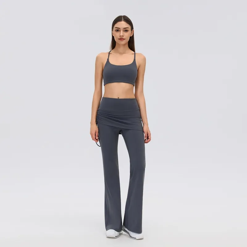 Conjunto deportivo de yoga: pantalón acampanado y top, conjunto de dos piezas para gimnasio y yoga, diseñado para lucir una espalda hermosa (FGBD26140+D26142)