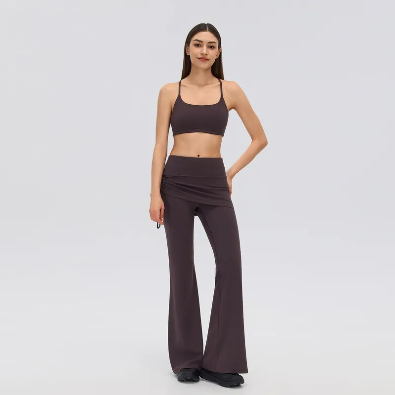 Conjunto deportivo de yoga: pantalón acampanado y top, conjunto de dos piezas para gimnasio y yoga, diseñado para lucir una espalda hermosa (FGBD26140+D26142)