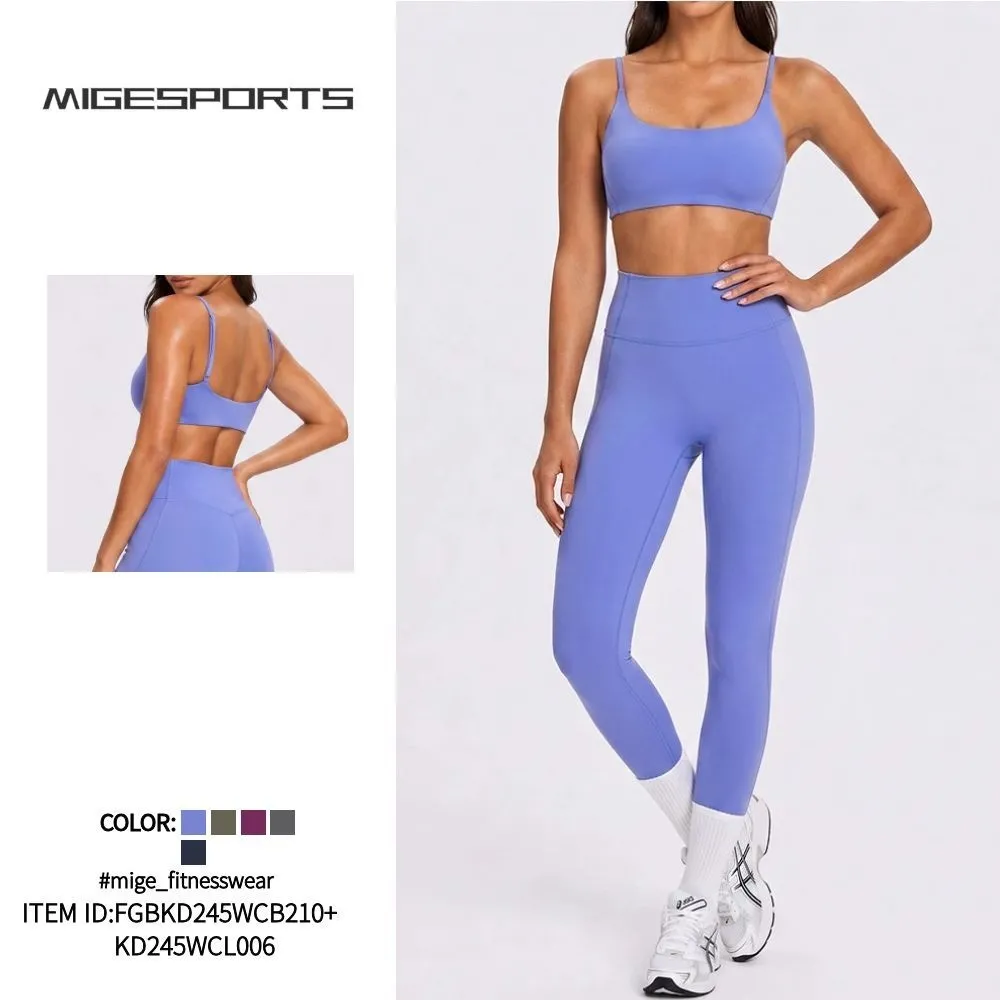 Conjuntos de yoga de 2 piezas para mujer, con cintura alta, transpirables y ligeros, para entrenamiento en el gimnasio (FGBKD245WCB210+KD245WCL006)