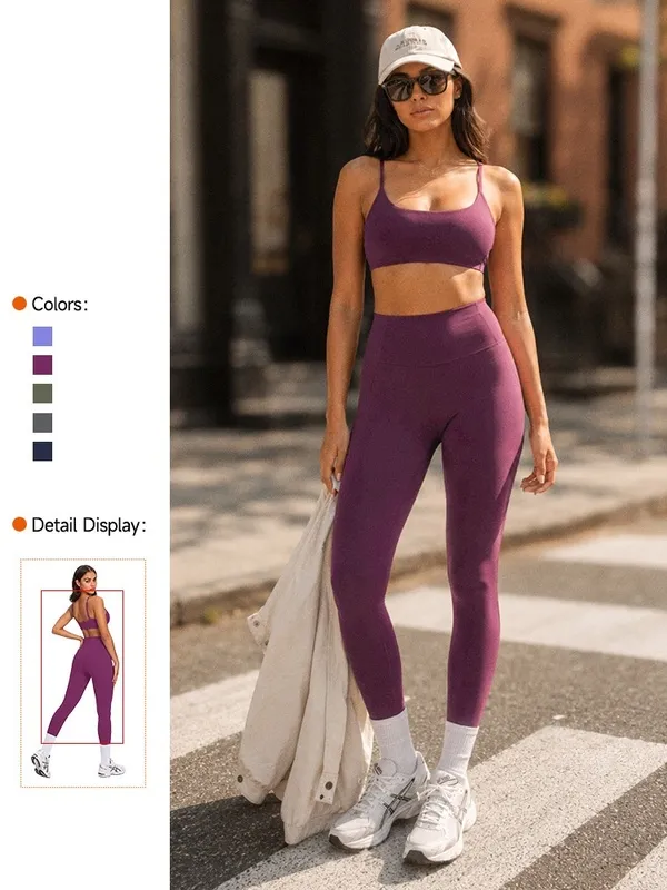 Conjuntos de yoga de 2 piezas para mujer, con cintura alta, transpirables y ligeros, para entrenamiento en el gimnasio (FGBKD245WCB210+KD245WCL006)