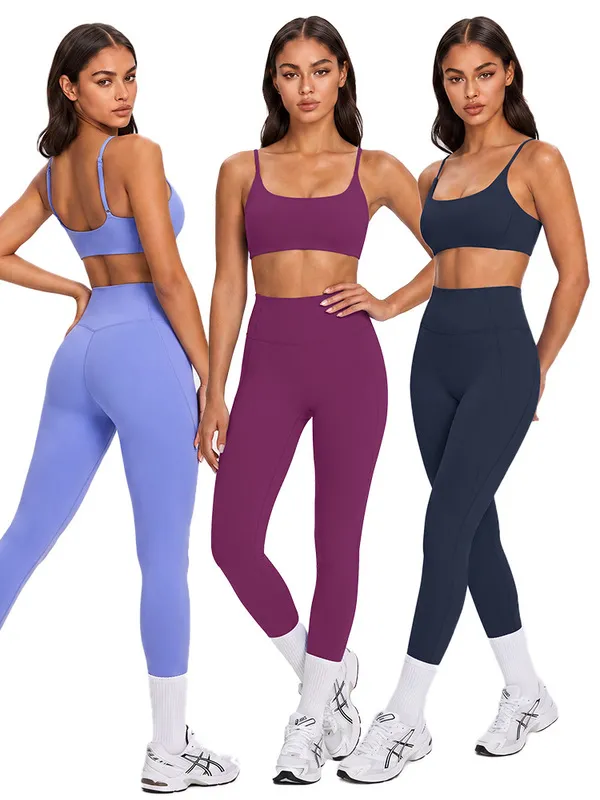 Conjuntos de yoga de 2 piezas para mujer, con cintura alta, transpirables y ligeros, para entrenamiento en el gimnasio (FGBKD245WCB210+KD245WCL006)