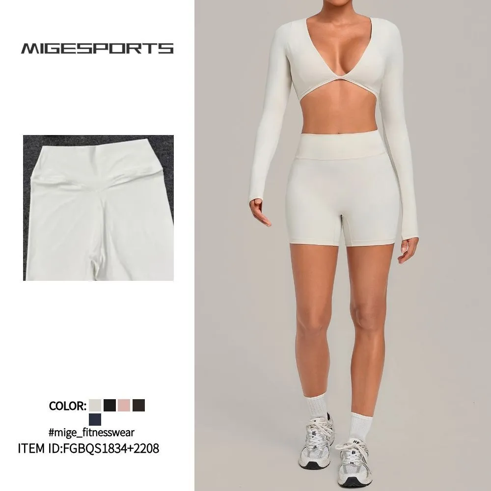 Conjunto de yoga para mujer: top corto y shorts de tiro alto, elásticos, de 2 piezas, para entrenamiento, gimnasio, fitness y actividad física (FGBQS1834+2208)