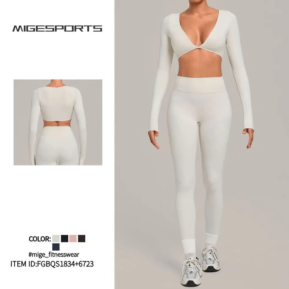 Conjunto deportivo de 2 piezas para mujer: top corto y leggings de cintura alta, ropa de gimnasio, fitness y yoga, de secado rápido (FGBQS1834+6723)