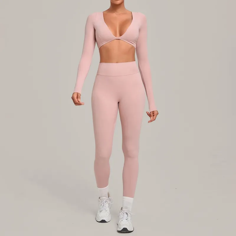 Conjunto deportivo de 2 piezas para mujer: top corto y leggings de cintura alta, ropa de gimnasio, fitness y yoga, de secado rápido (FGBQS1834+6723)