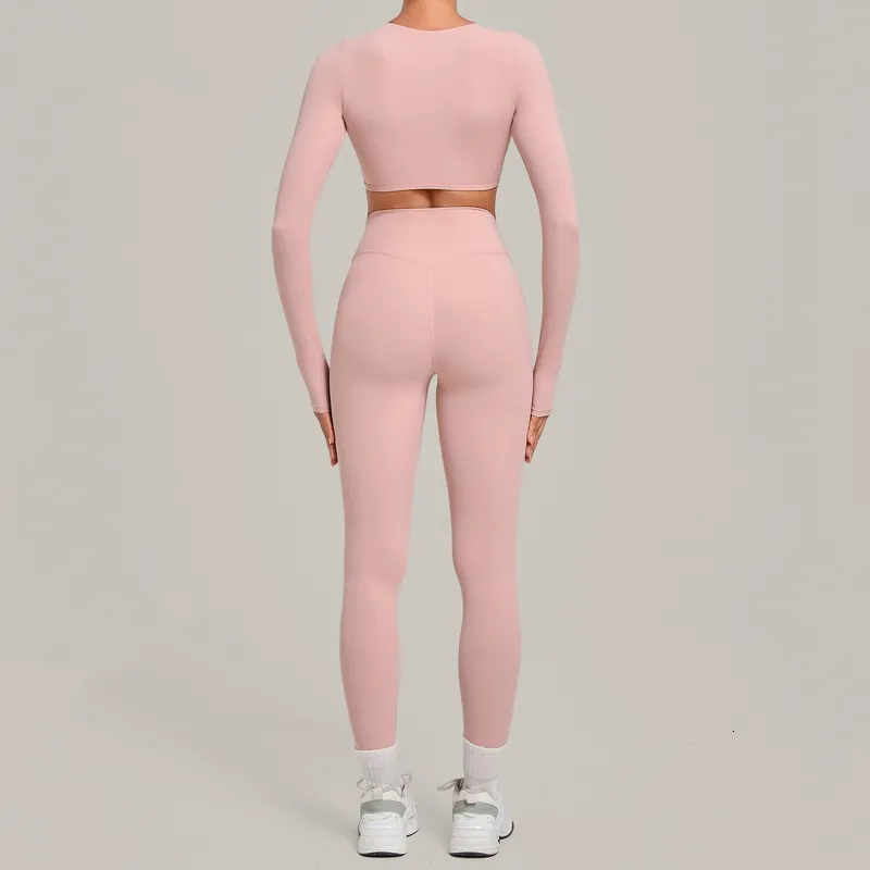 Conjunto deportivo de 2 piezas para mujer: top corto y leggings de cintura alta, ropa de gimnasio, fitness y yoga, de secado rápido (FGBQS1834+6723)