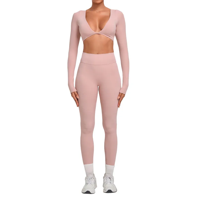 Conjunto deportivo de 2 piezas para mujer: top corto y leggings de cintura alta, ropa de gimnasio, fitness y yoga, de secado rápido (FGBQS1834+6723)