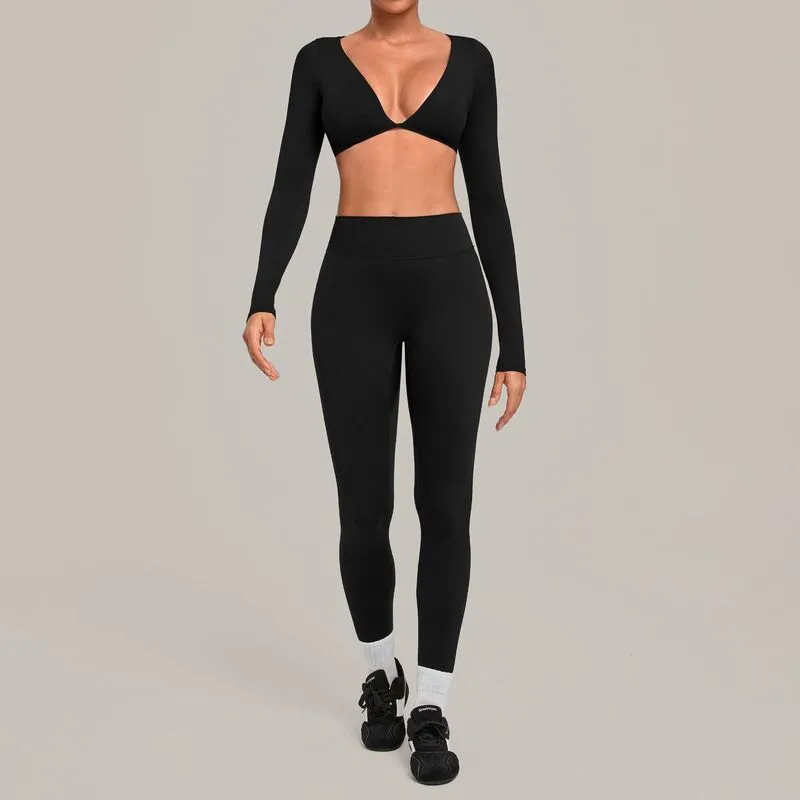 Conjunto deportivo de 2 piezas para mujer: top corto y leggings de cintura alta, ropa de gimnasio, fitness y yoga, de secado rápido (FGBQS1834+6723)
