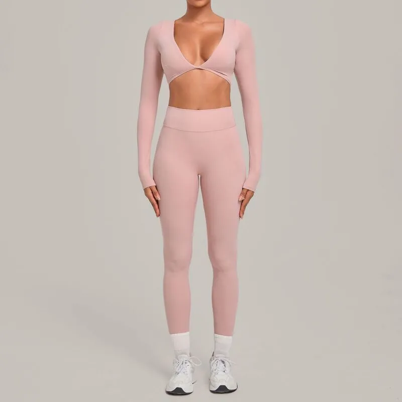 Conjunto deportivo de 2 piezas para mujer: top corto y leggings de cintura alta, ropa de gimnasio, fitness y yoga, de secado rápido (FGBQS1834+6723)