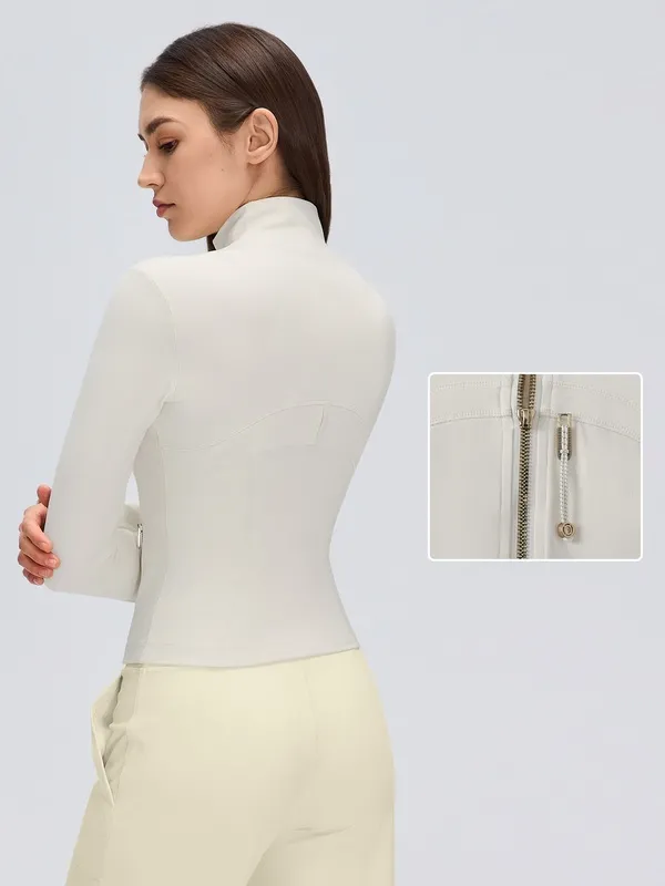 Chaqueta deportiva para mujer, ideal para correr, entrenar y hacer ejercicio en el gimnasio; cuenta con cierre completo, bolsillos con cremallera y aberturas para los pulgares (modelo FGBD26161)