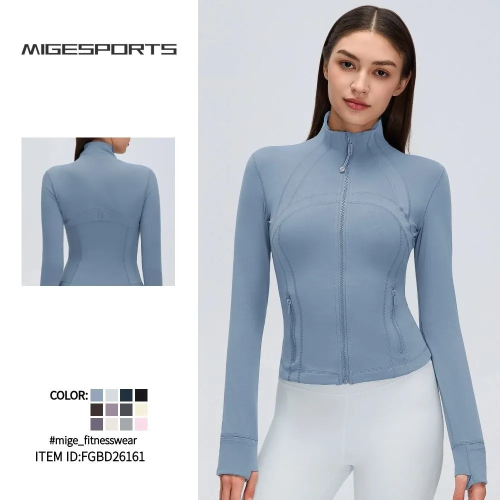 Chaqueta deportiva para mujer, transpirable y entallada, de manga larga con aberturas para los pulgares, ideal para correr, gimnasio, fitness y entrenamiento (FGBD26161)
