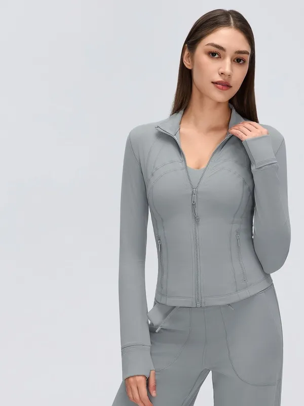 Chaqueta deportiva para mujer, transpirable y entallada, de manga larga con aberturas para los pulgares, ideal para correr, gimnasio, fitness y entrenamiento (FGBD26161)