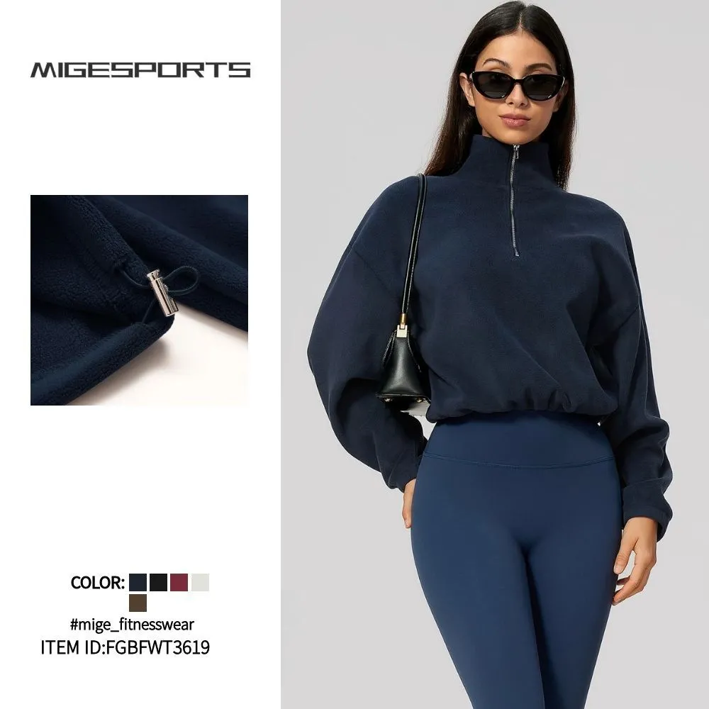 Sudadera polar informal de manga larga para mujer, con cremallera y cordón ajustable FGBFWT3619