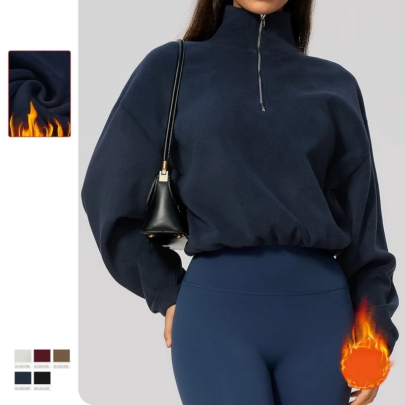 Sudadera polar informal de manga larga para mujer, con cremallera y cordón ajustable FGBFWT3619